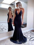 Chic Mermaid Spaghetti Straps Dark Navy Long Prom Dresses Cheap Evening Gowns CBD250
