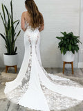 Chic Mermaid Spaghetti Straps Rustic Lace Wedding Gowns CBD302|Selinadress