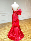 Chic Mermaid Spaghetti Straps Satin Long Prom Dresses With Bow Evening Dress CBD380|Selinadress