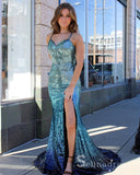 Chic Mermaid Spaghetti Straps Sequins Long Prom Dresses Sexy Evening Gowns CBD292|Selinadress