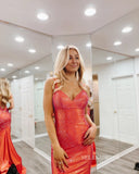 Chic Mermaid Spaghetti Straps Sparkly Long Prom Dress Elegant Formal Dress #LOP800|Selinadress