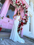 Chic Mermaid Spaghetti Straps White Prom Dresses Cheap Evening Dresses MLH2002|Selinadress