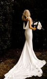 Chic Mermaid Spaghetti Straps White Wedding Dresses Satin Bridal Gowns CBD417|Selinadreess
