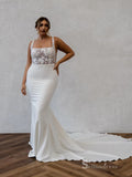 Chic Mermaid Square Embroidery Lace Rustic Wedding Dress Bridal Gowns HKL0138|Selinadress