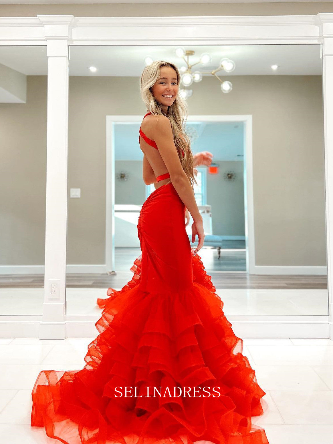 Chic Mermaid Straples Backless Elegant Red Prom Dress Cheap Formal Gow SELINADRESS Chic Mermaid Straples Backless Elegant Red Prom Dress Cheap Formal Gow SELINADRESS