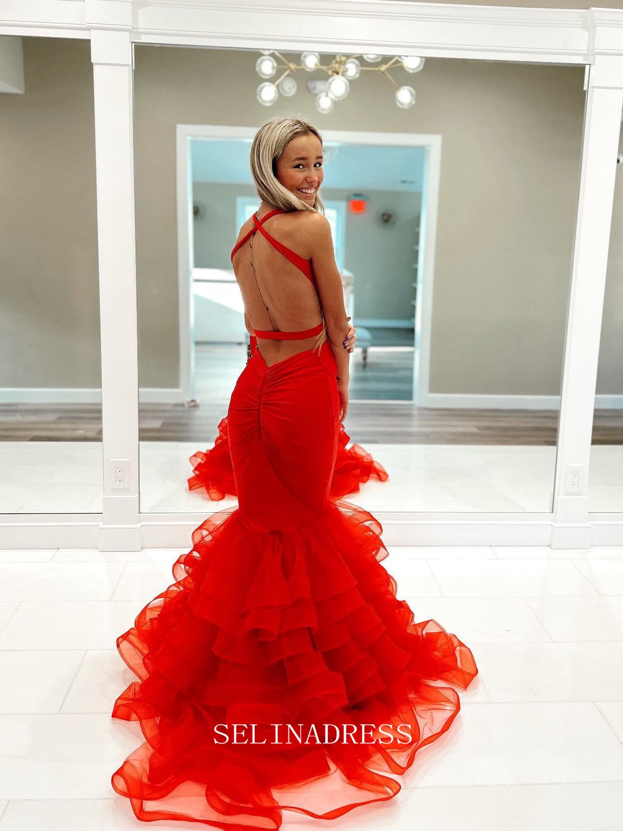 Chic Mermaid Straples Backless Elegant Red Prom Dress Cheap Formal Gow