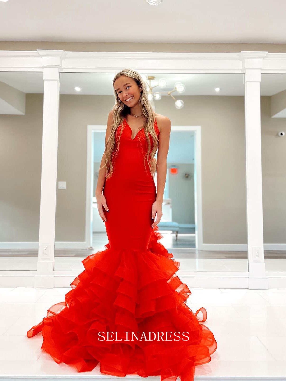 Chic Mermaid Straples Backless Elegant Red Prom Dress Cheap Formal Gow SELINADRESS Chic Mermaid Straples Backless Elegant Red Prom Dress Cheap Formal Gow SELINADRESS