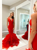 Chic Mermaid Straples Backless Elegant Red Prom Dress Cheap Formal Gown Evening Dress #LOP207|Selinadress
