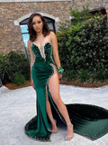 Chic Mermaid Strapless Beaded Long Prom Dress Thigh Split Elegant Evening Party Dress #JKSS617|Selinadress