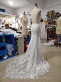 Chic Mermaid Straps Lace Wedding Dresses Modest Bridal Gowns CBD413|Selinadress