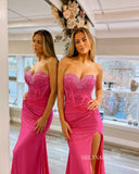 Chic Mermaid Sweetheart Beaded Long Prom Dress Elegant Hot Pink Evening Dress #LOP812|Selinadress