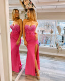 Chic Mermaid Sweetheart Beaded Long Prom Dress Elegant Hot Pink Evening Dress #LOP812|Selinadress