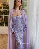 Chic Mermaid Sweetheart Lilac Long Prom Dresses Gorgeous Sparkly Sequins Evening Dresses jkw231|Selinadress