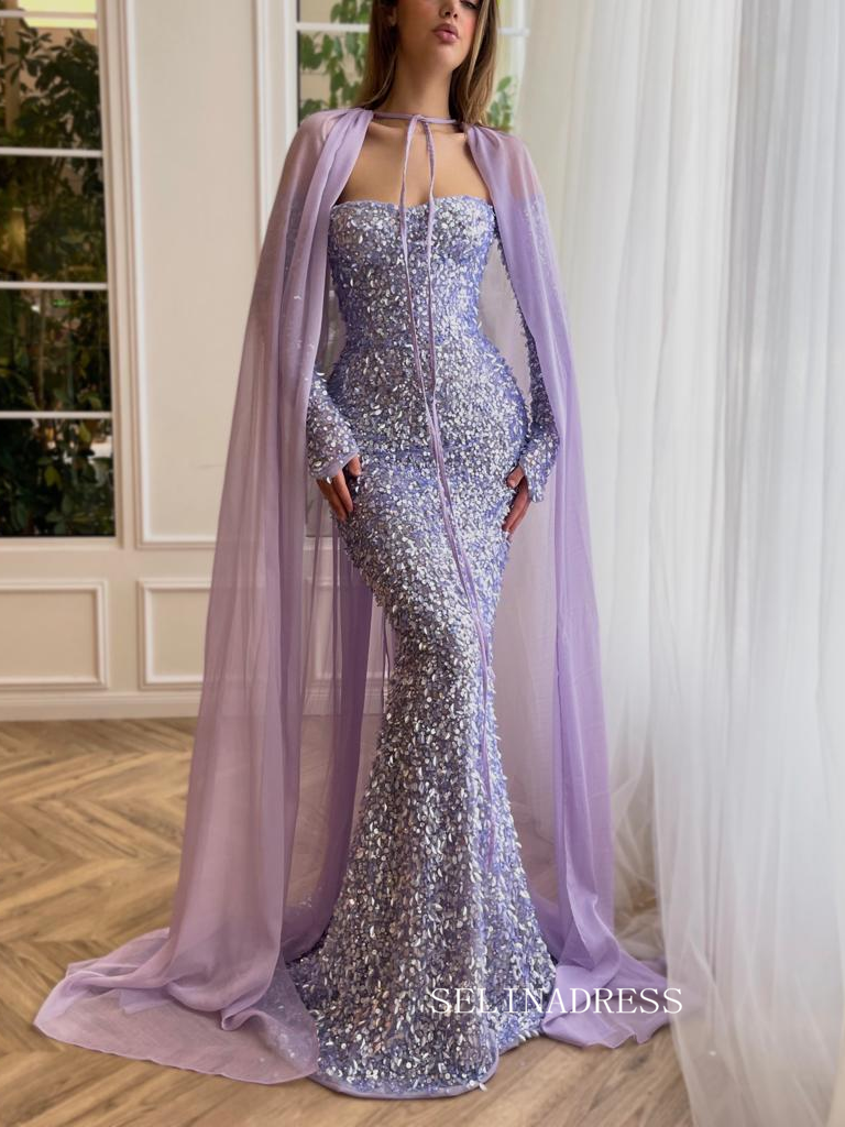Chic Mermaid Sweetheart Lilac Long Prom Dresses Gorgeous Sparkly Sequi SELINADRESS Chic Mermaid Sweetheart Lilac Long Prom Dresses Gorgeous Sparkly Sequi SELINADRESS