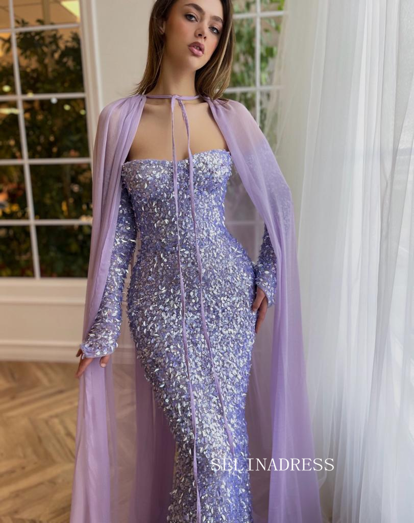Chic Mermaid Sweetheart Lilac Long Prom Dresses Gorgeous Sparkly Sequi SELINADRESS Chic Mermaid Sweetheart Lilac Long Prom Dresses Gorgeous Sparkly Sequi SELINADRESS