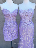 Chic Mermaid Sweetheart Lilac Prom Dresses Applique Long Evening Dress Beaded Formal Dresses TKL082|Selinadress