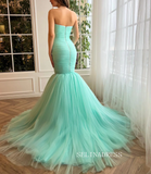 Chic Mermaid Sweetheart Long Prom Dresses Tulle Mint Green Evening Dresses jkw230|Selinadress