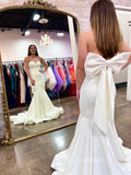 Chic Mermaid Sweetheart White Long Prom Dress Back Bow Elegant Evening Dress #OPW001|Selinadress