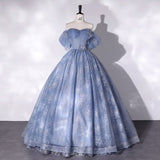 Chic Off-the-shoulder Ball Gown Blue Elegant Princess Dress Cheap Evening Dress #LOP284|Selinadress