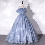 Chic Off-the-shoulder Ball Gown Blue Elegant Princess Dress Cheap Evening Dress #LOP284|Selinadress