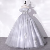 Chic Off-the-shoulder Ball Gown Gray Elegant Princess Dress Cheap Evening Dress #LOP283|Selinadress