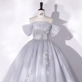 Chic Off-the-shoulder Ball Gown Gray Elegant Princess Dress Cheap Evening Dress #LOP283|Selinadress