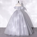 Chic Off-the-shoulder Ball Gown Gray Elegant Princess Dress Cheap Evening Dress #LOP283