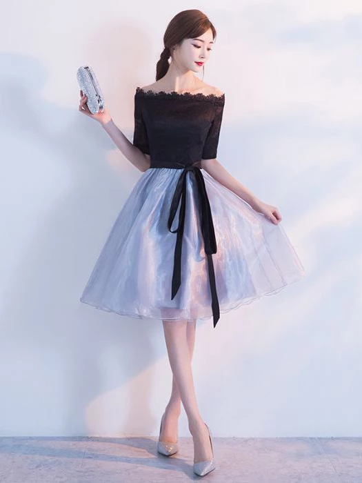 knee length dresses for ladies Gothic Off the Shoulder Black Lace Homecoming Dress FancyVestido knee length dresses for ladies Gothic Off the Shoulder Black Lace Homecoming Dress FancyVestido