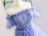 Chic Off The Shoulder Lavender High Low Tulle Long Prom Dresses Vintage Quincess Dresses Evening Dress OSTY025