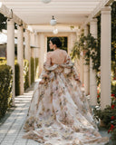 Chic Off-the-shoulder Sweetheart Rustic Floral Wedding Dresses For Bridal JKP013|Selinadress