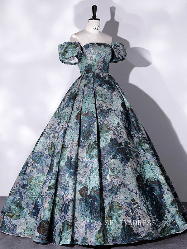 Chic Puff Sleeve Ball Gown Prom Dress Morandi Elegant Formal Dress #QW SELINADRESS Chic Puff Sleeve Ball Gown Prom Dress Morandi Elegant Formal Dress #QW SELINADRESS