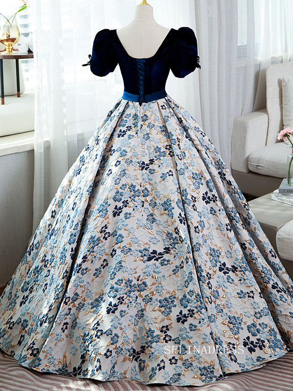 Chic Puff Sleeve Long Prom Dress Floral Ball Gown Elegant Evening Dres SELINADRESS Chic Puff Sleeve Long Prom Dress Floral Ball Gown Elegant Evening Dres SELINADRESS