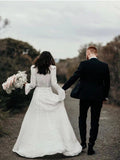Chic Sheath/Column Deep V neck Long Sleeve Wedding Gowns Rustic Wedding Dresses MLH0498|Selinadress