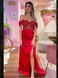 Chic Sheath/Column Off-the-shoulder Long Prom Dresses Red Evening Dress MLK023|Selinadress