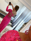 Chic Sheath/Column One Shoulder Fuchsia Long Prom Dresses Beaded Evening Dresses Pageant Dress TKL070|Selinadress