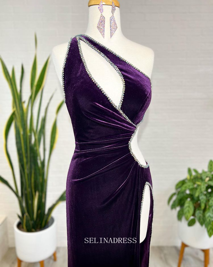 Chic Sheath/Column One Shoulder Grape Long Prom Dresses Rhinestone Eve SELINADRESS Chic Sheath/Column One Shoulder Grape Long Prom Dresses Rhinestone Eve SELINADRESS