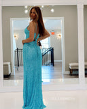 Chic Sheath/Column Spaghetti Straps Elegant Long Prom Dress Thigh Split Formal Dress #LOP802|Selinadress