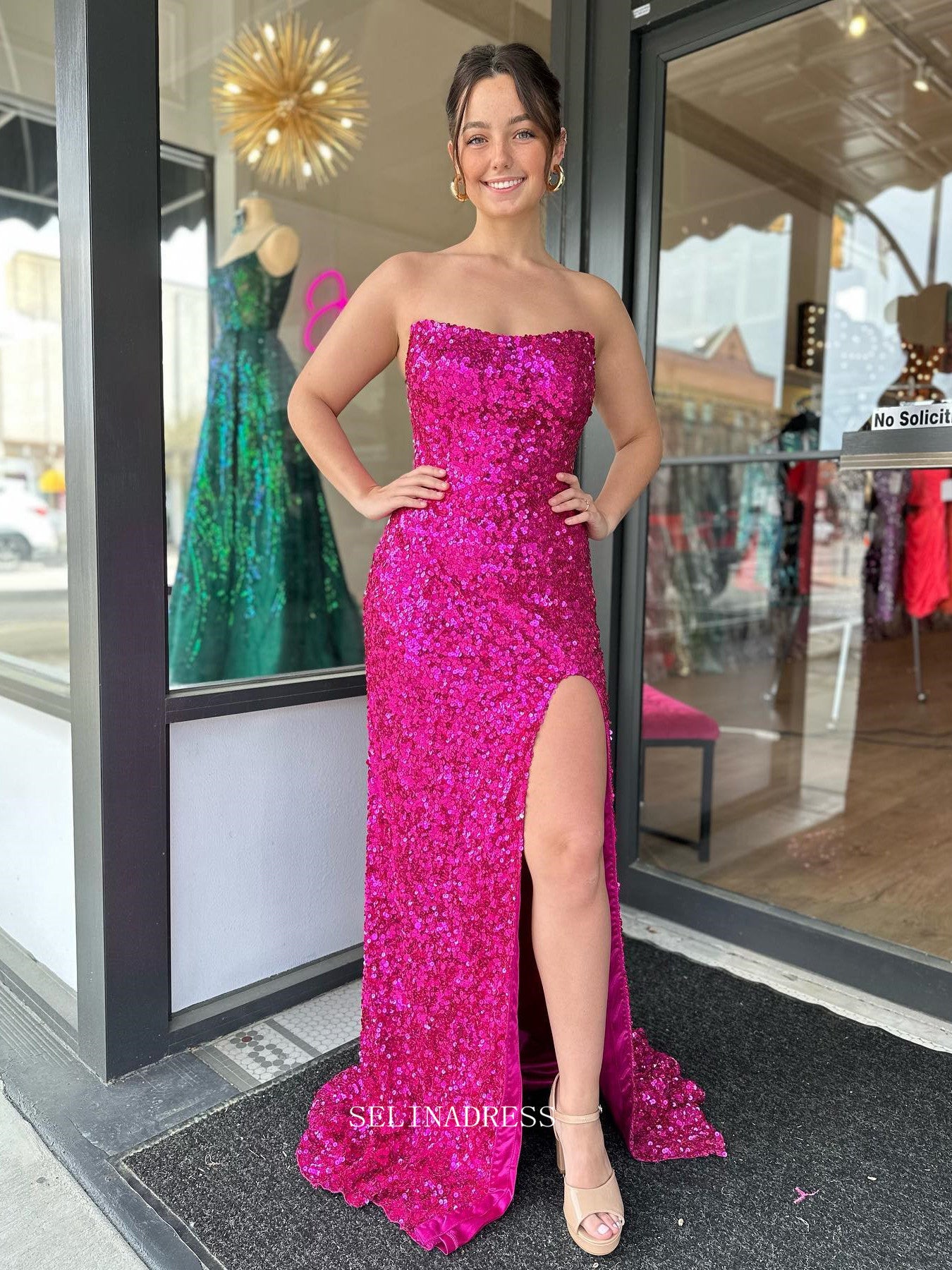 Square Sleeveless Ruched Long Dress With Ribbons Fuchsia