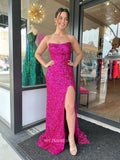 Chic Sheath/Column Strapless Sequins Long Prom Dress Fuchsia Elegant Evening Dress #lop246|Selinadress