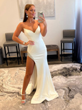 Chic Sheath/Column Strapless White Prom Dresses Simple Long Evening Dress Formal Dresses TKL078|Selinadress