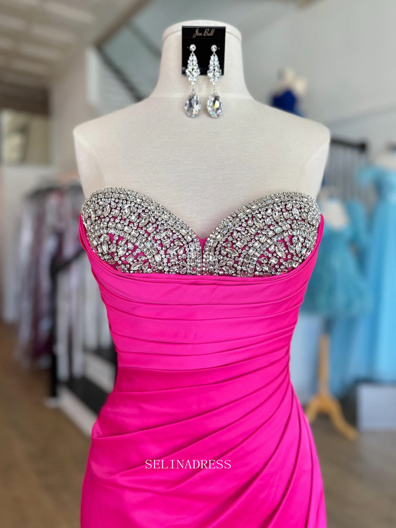 Chic Sheath/Column Sweetheart Beaded Long Prom Dress Hot Pink Elegant SELINADRESS Chic Sheath/Column Sweetheart Beaded Long Prom Dress Hot Pink Elegant SELINADRESS