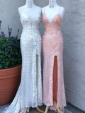 Chic Sheath Elegant Spaghetti Straps Long Prom Dresses Floral Evening Dress CBD041
