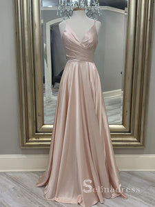 Chic  Spaghetti Straps Blush Pink Long Prom Dresses Cheap Formal Gowns CBD055