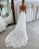 Chic Spaghetti Straps Romantic Wedding Dresses Open Back Chiffon Bidal Dresses JKP014|Selinadress