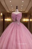 Chic Strapless Pink Ball Gown Prom Dress Princess Formal Dress Evening Dress #QWE046|Selinadress