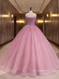 Chic Strapless Pink Ball Gown Prom Dress Princess Formal Dress Evening Dress #QWE046|Selinadress