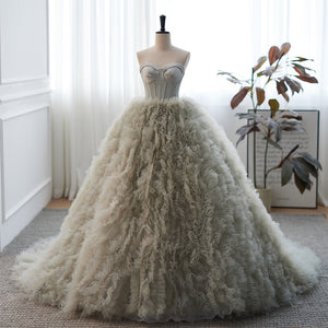Chic Sweetheart Ruffles Ball Gown Gray Elegant Princess Dress Evening Dress #LOP281|Selinadress