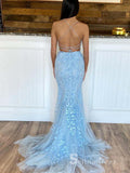 Chic Two Pieces Mermaid Spaghetti Straps Lace Prom Dresses Light Sky Blue Evening Gowns MHL2878|Selinadress