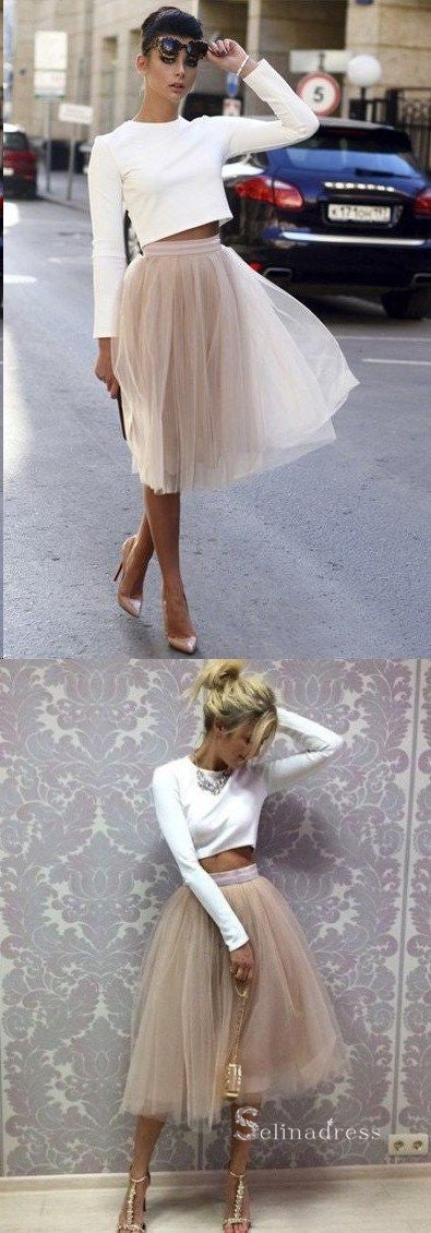 Chic Two Pieces Scoop Long Sleeve Homecoming Dress White Short Prom Dr SELINADRESS Chic Two Pieces Scoop Long Sleeve Homecoming Dress White Short Prom Dr SELINADRESS