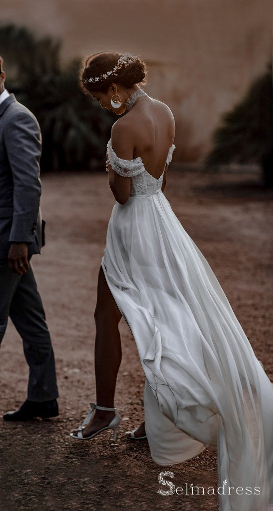 Chiffon Beach Wedding Dresses With Silt Rustic Wedding Dresses SEW019 SELINADRESS Chiffon Beach Wedding Dresses With Silt Rustic Wedding Dresses SEW019 SELINADRESS